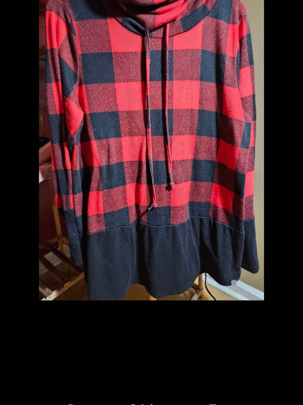 Red and Black Buffalo Check Cowl Neck Sweater Women's Size XL - Picture 3 of 8